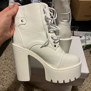 White Lace Up Platform Boots